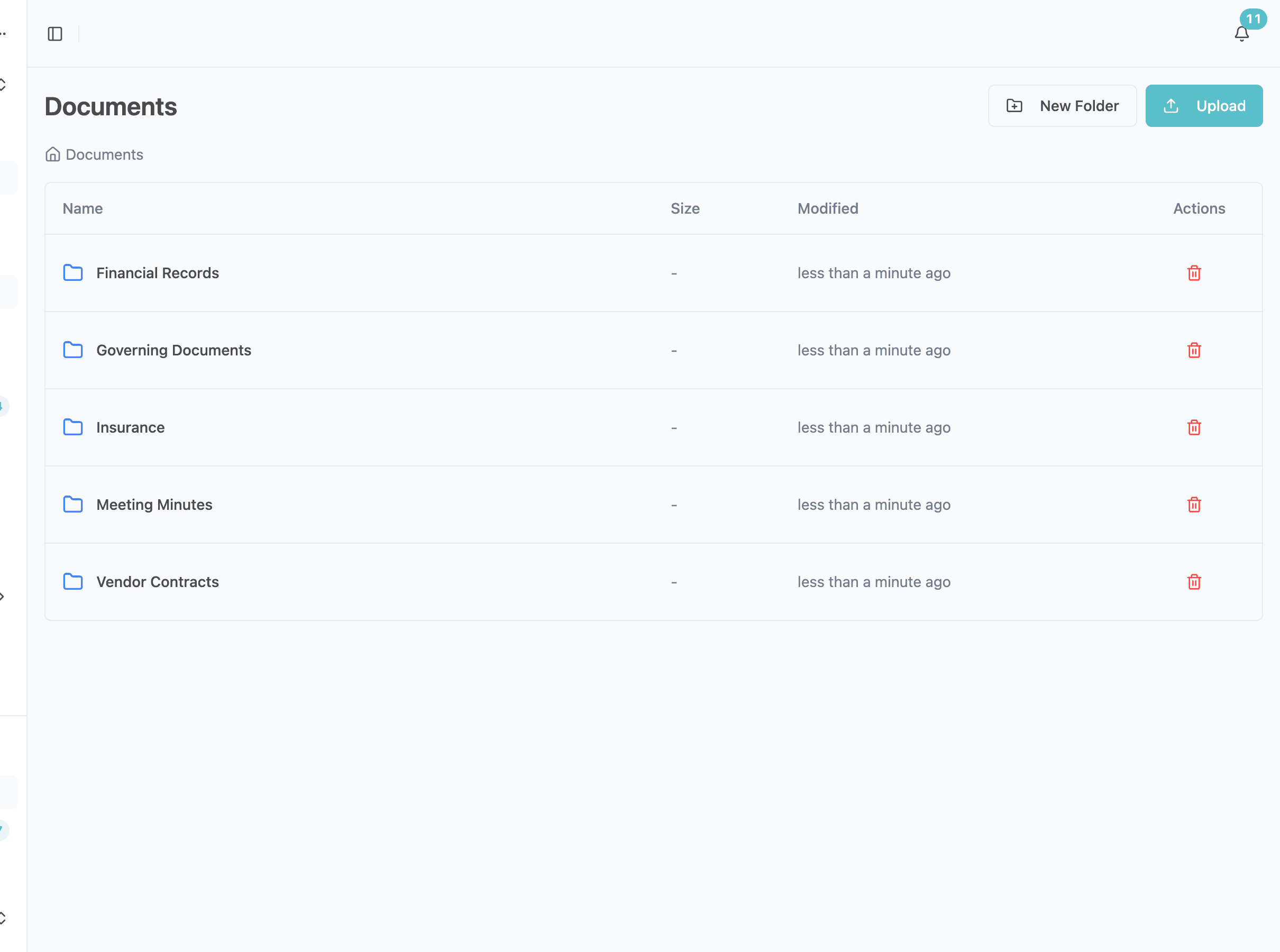 Organized document management dashboard